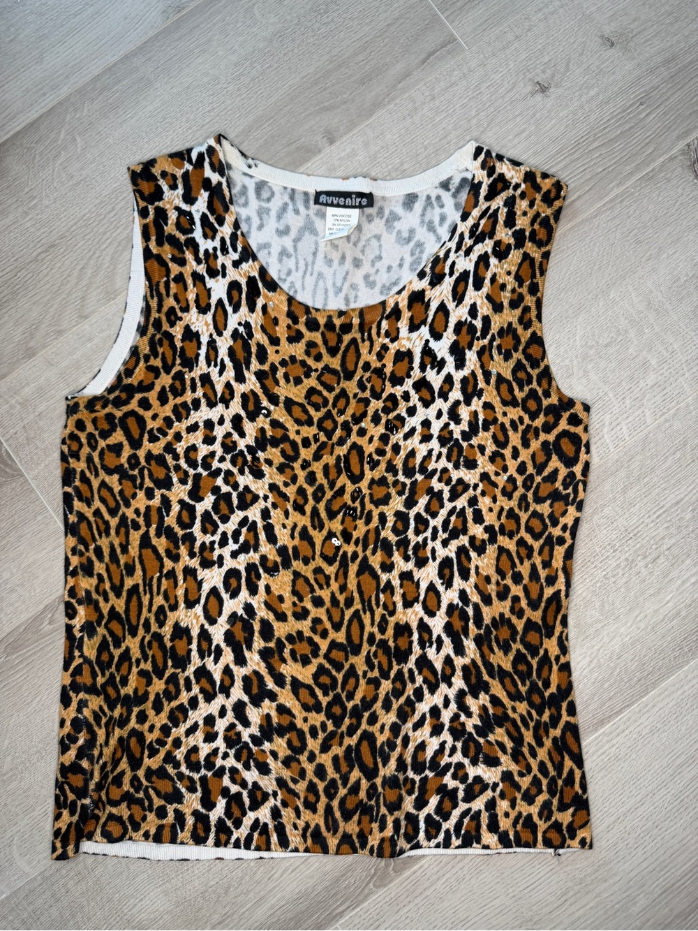 Avvenire Leopard Print Sequin Beaded Sleeveless Top Viscose Womens M